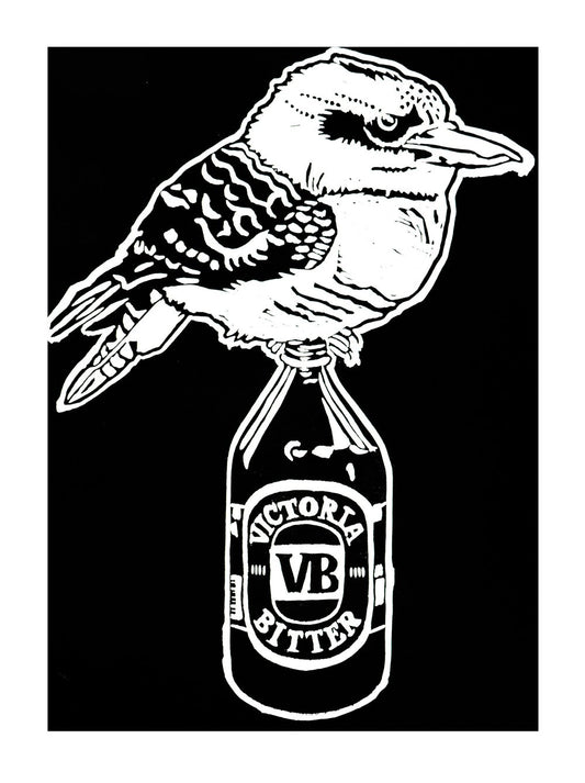 Thirsty Birds pt. 1 'Kookaburra & VB' - Linocut Print