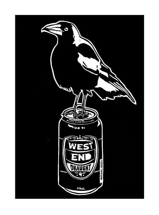 Thirsty Birds pt. 2 'Magpie & West End Draught' - Linocut Print