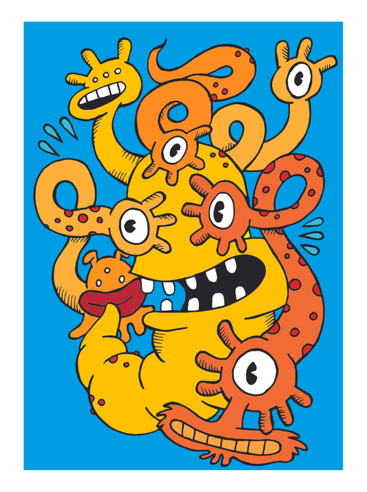 Monsters - A3 Print - Blue Background