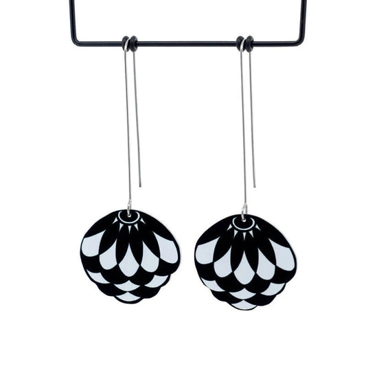 Monochrome Artichoke Hearts - Long Drop Hook Earrings