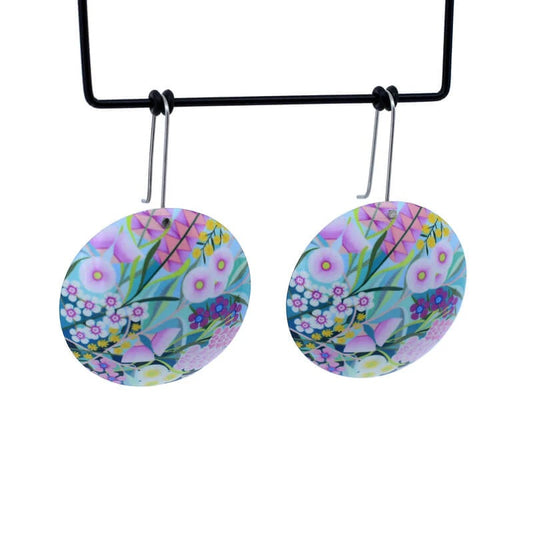 Australian Garden - Large Domed Circle Shepherd's Hook Earrings