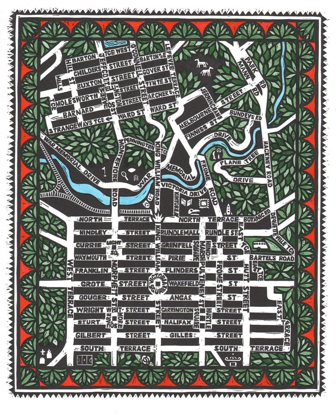 City Streets - Limited Edition Lino Print (hand-coloured)