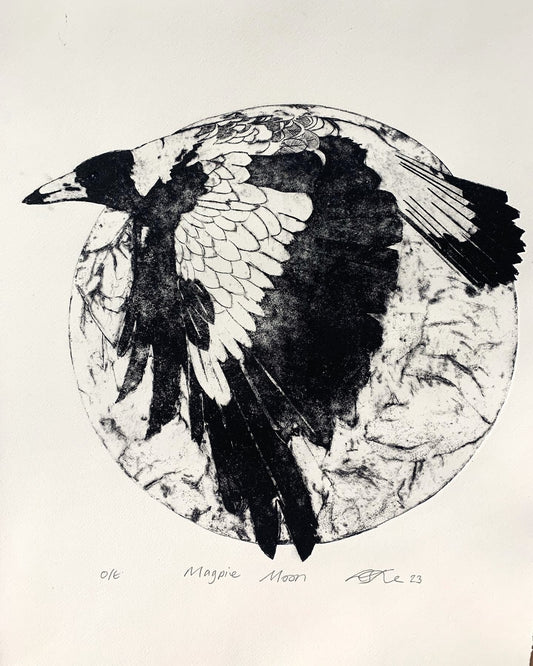 Magpie Moon - Open Edition Collagraph Print