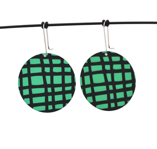 Crosshatch - Circle Hook Earrings - Green