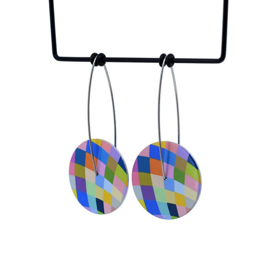 Harlequin Lines - Medium Domed Circle Drop Hook Earrings