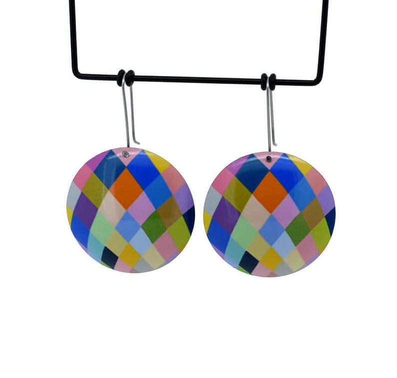 Harlequin Lines - Domed Circle Shepherd's Hook Earrings