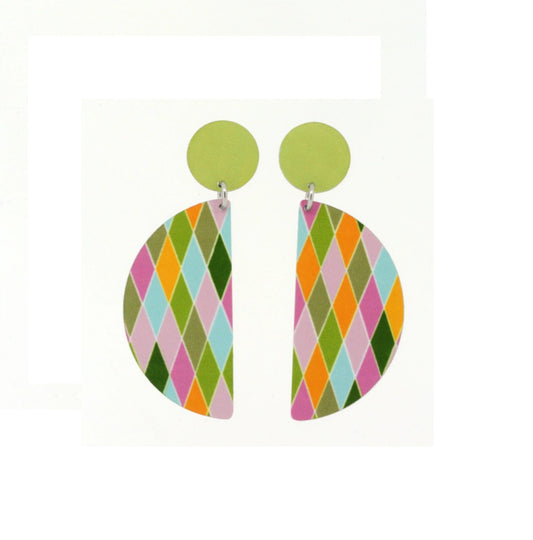 Harlequin - Semi Circle Drop Stud Earrings
