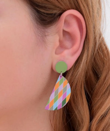 Harlequin - Semi Circle Drop Stud Earrings