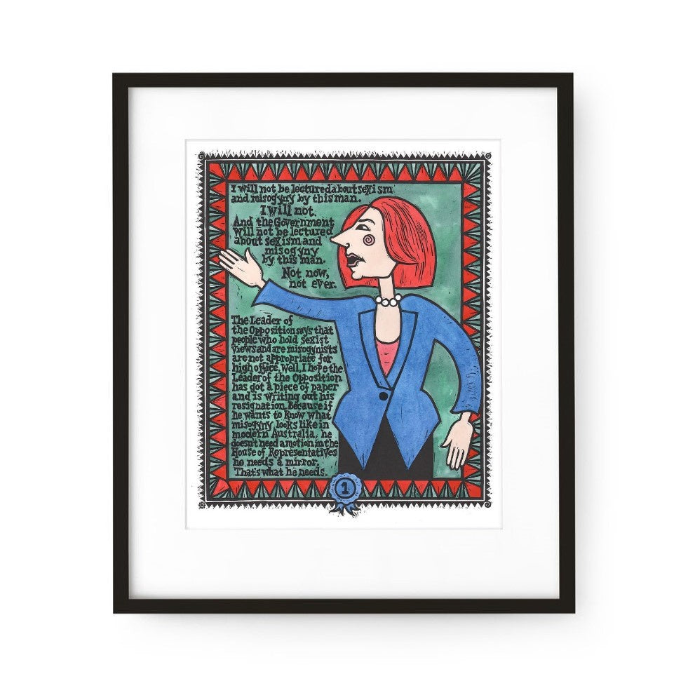 Julia - Framed Lino Print (hand-coloured)