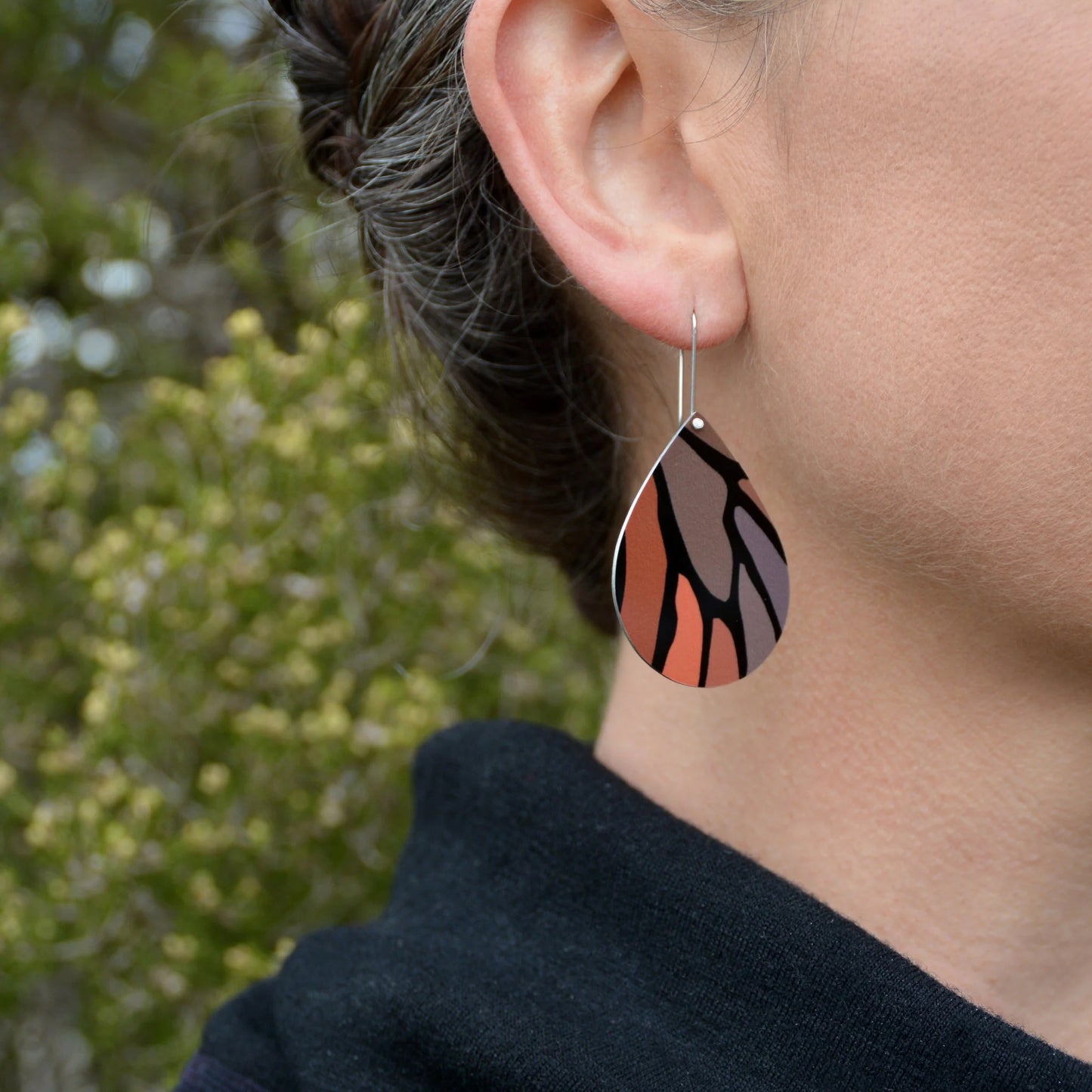 Monarch Butterfly - Droplet Shepherd's Hook Earrings