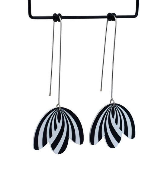 Monochrome Art Deco Drapes - Long Drop Hook Earrings