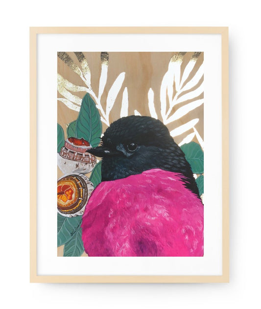 'Mr. Pink with Gumnuts' - Framed Watercolour Painting