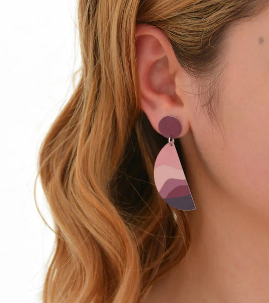 The Night Comes Down - Vertical Semi Circle Drop Stud Earrings