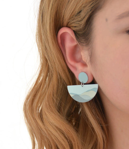 The Night Grows Pale - Horizontal Semi Circle Drop Stud Earrings
