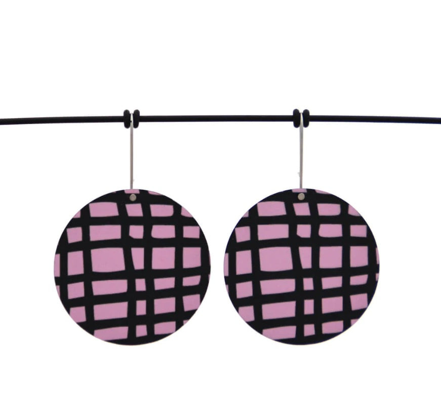 Crosshatch - Circle Hook Earrings - Pink