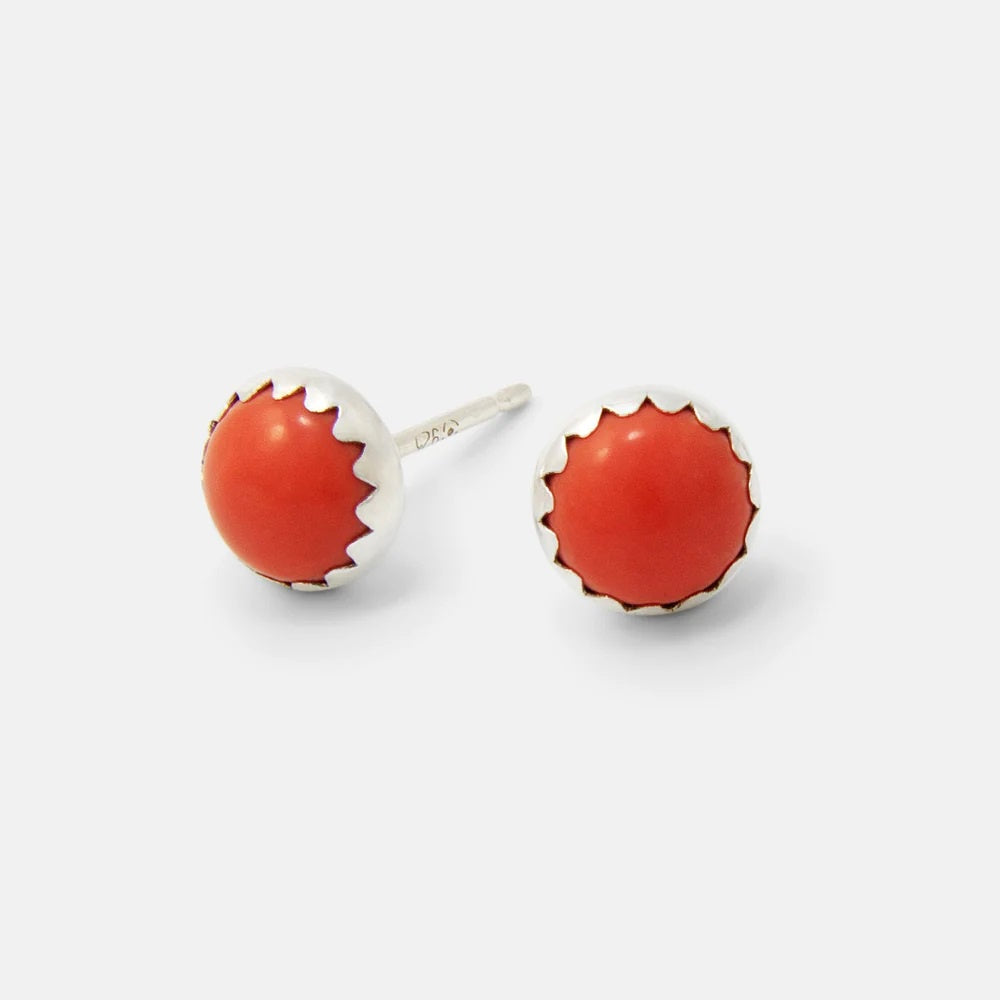 Coral Gem Stud Earrings