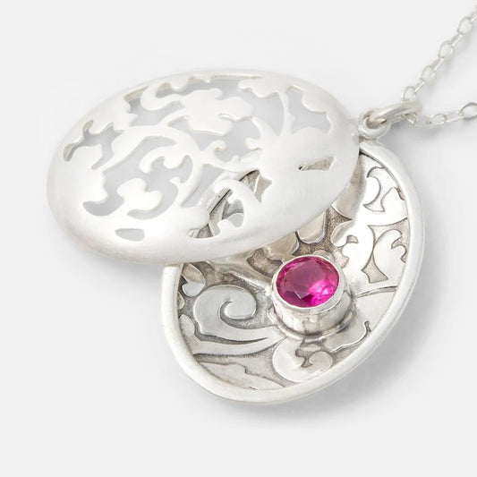 Victorian Open Locket Necklace with Ruby