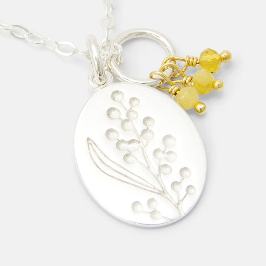 Wattle Oval Pendant with Yellow Opal Cluster