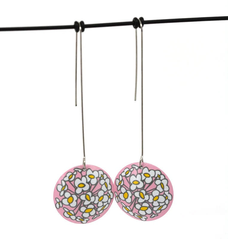 Sweet Alyssum - Domed Long Drop Hook Earrings