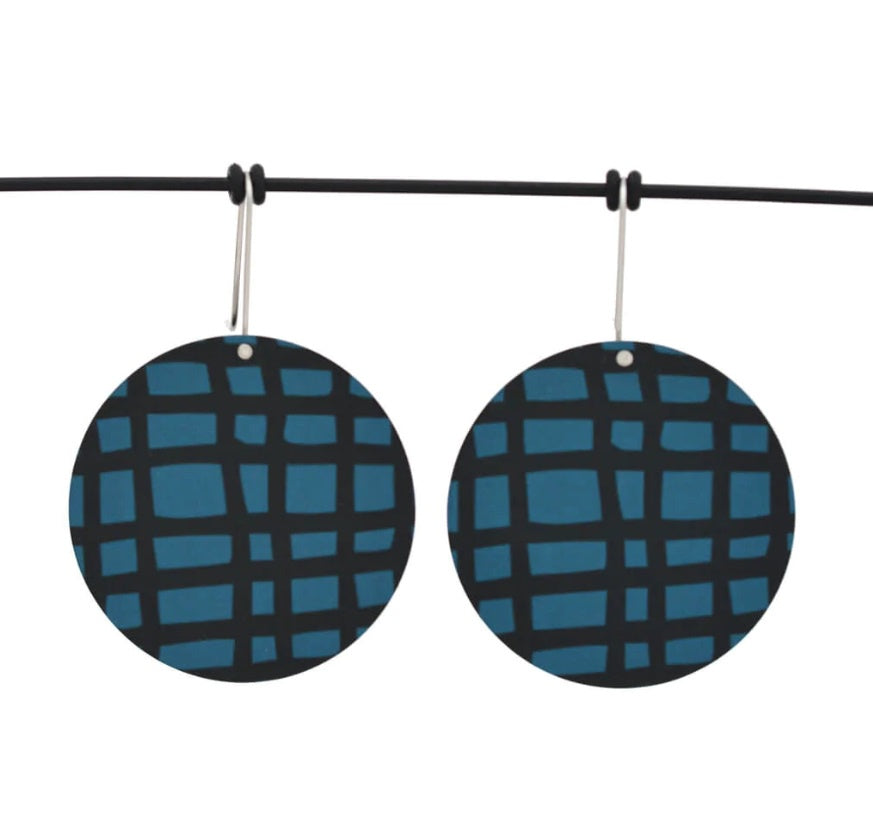 Crosshatch - Circle Hook Earrings - Teal