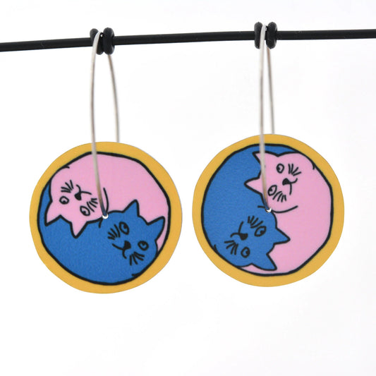 Yin Yang Cats - Circle Hoop Earrings
